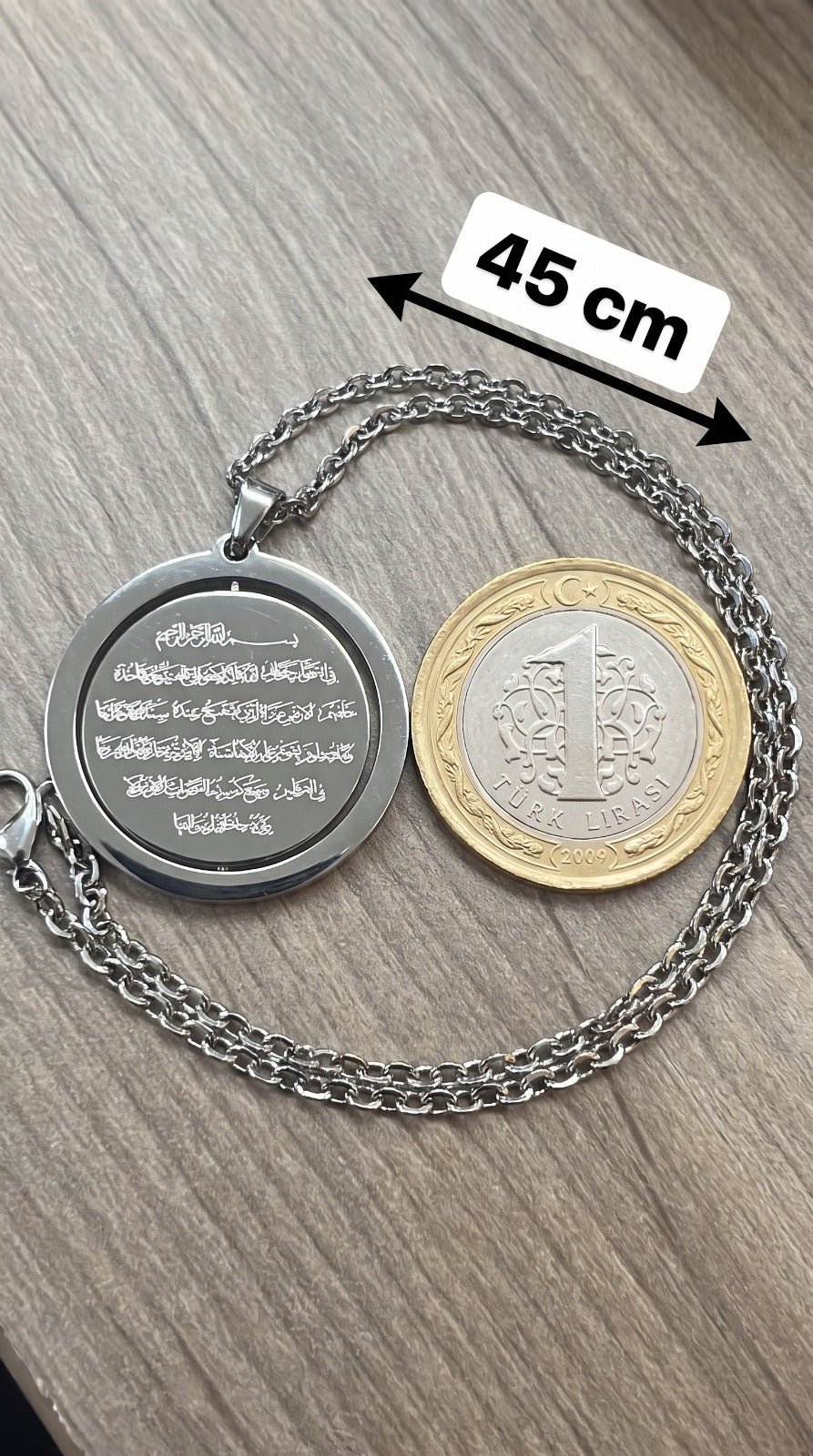 Ayetel Kürsi ve Nazar Dualı Gümüş Renk Çelik Kolye